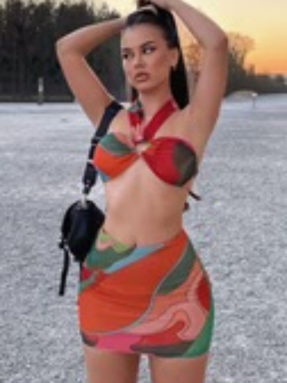 Center Stage Mesh Skirt Set - Green / Two-Piece Skirt & Wrap-Around Bikini Top - Picture 4 of 4